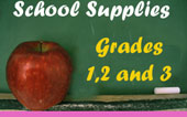 School Supplies for grades 1, 2 and 3